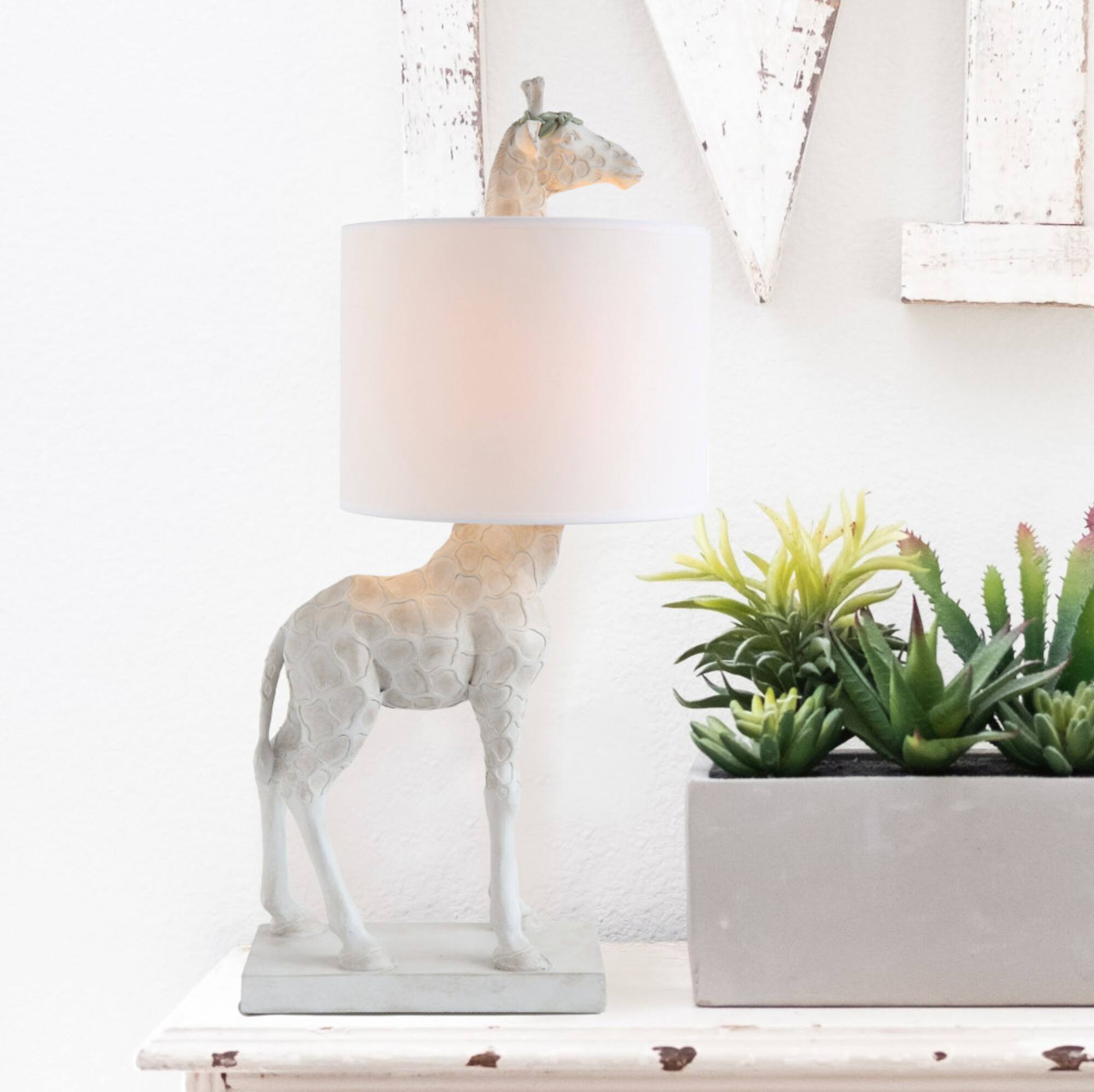 Hello Honey® 28" White Resin Giraffe Table Lamp with Linen Shade